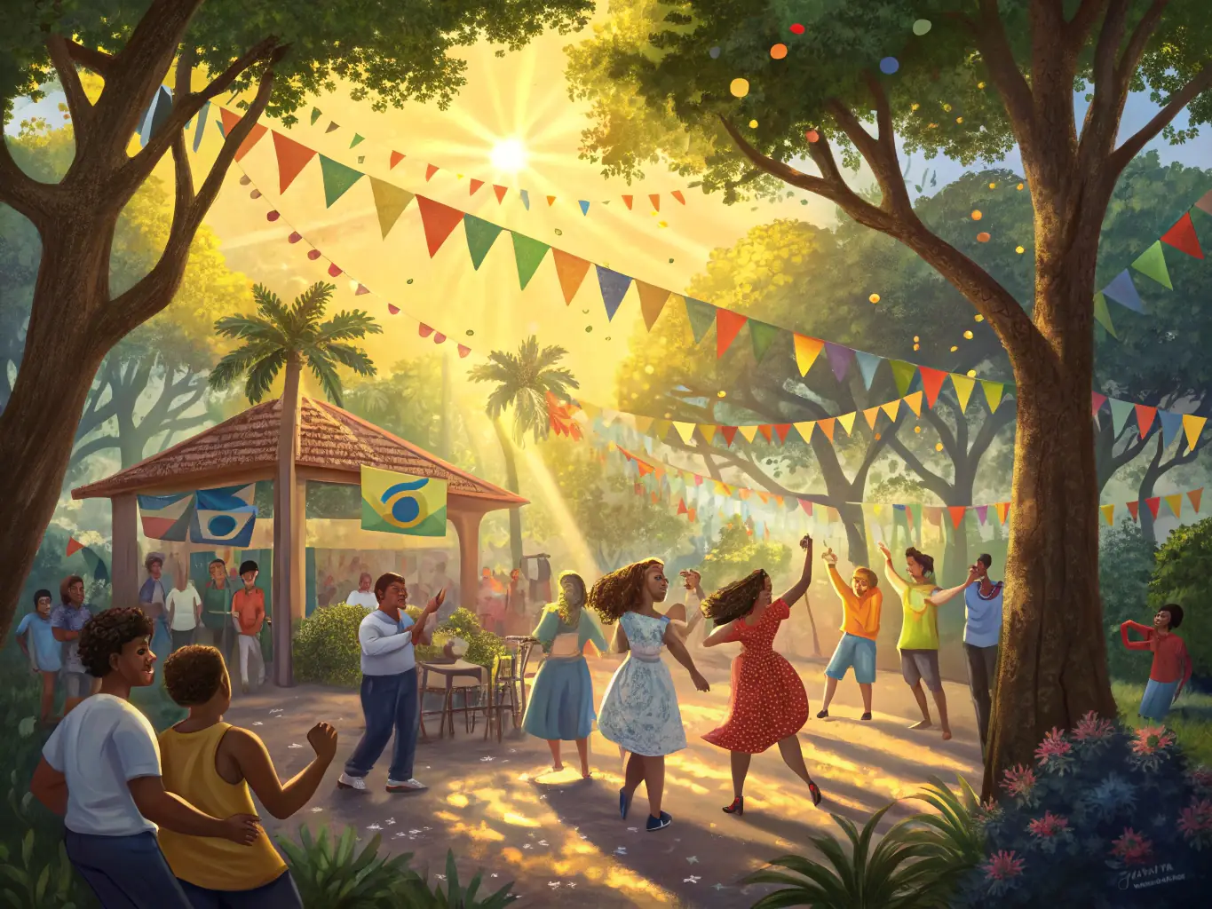 A dynamic image of a dance day event, showcasing people of all ages participating in various dance styles and workshops, highlighting UMQB's commitment to cultural activities.